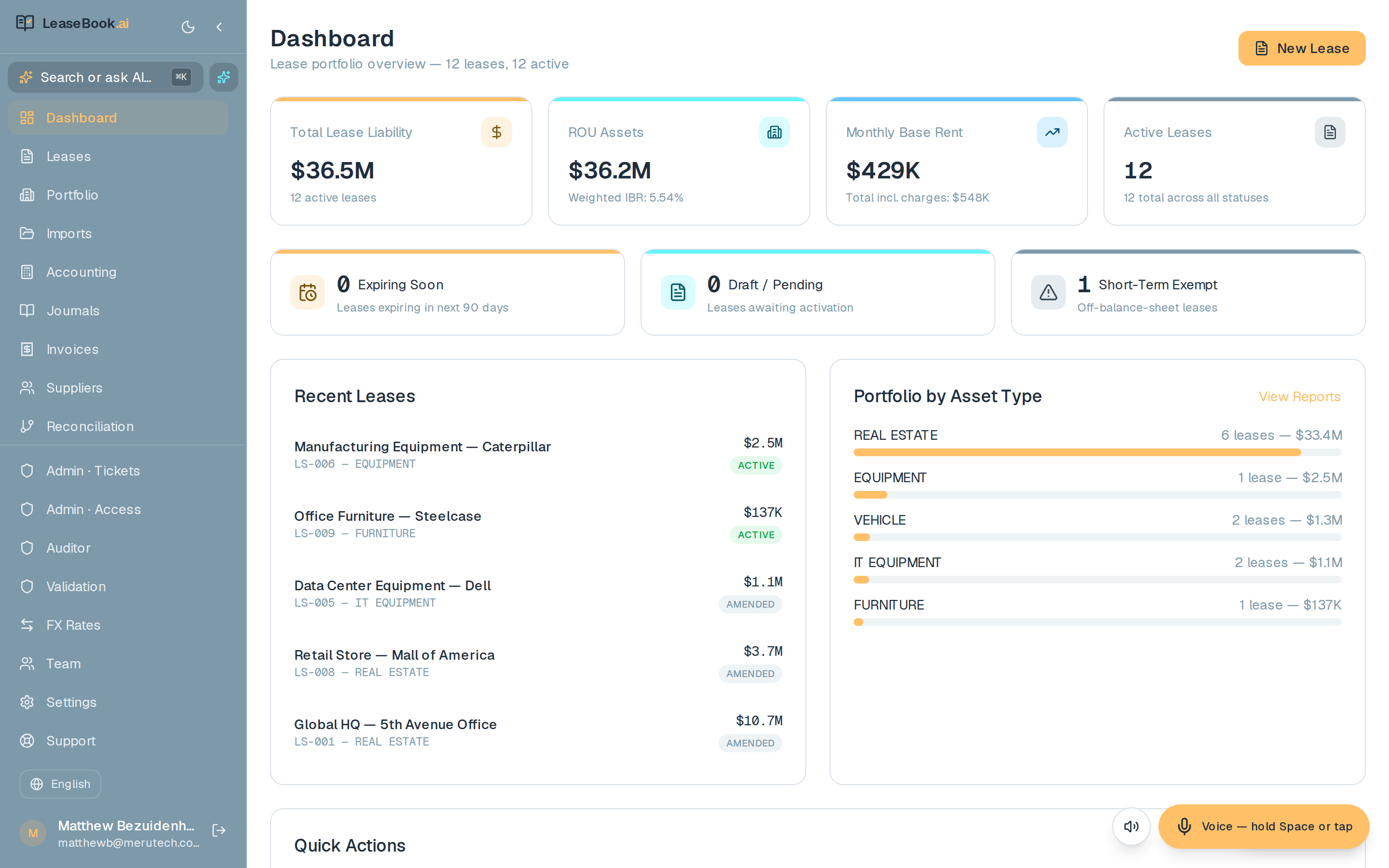 LeaseBook dashboard